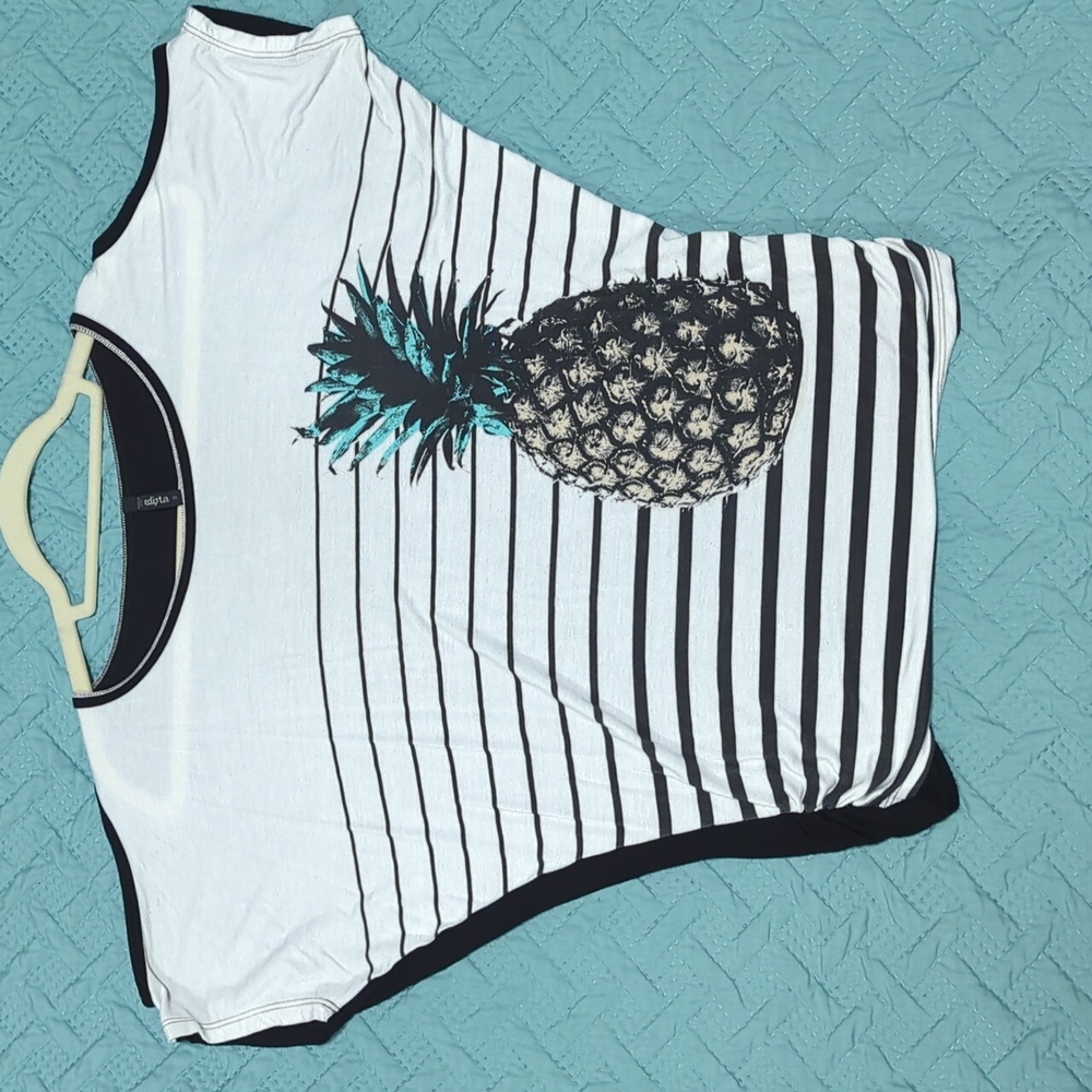 Edista stripe pineapple design cold shoulder top women's US Small - Picture 6 of 9